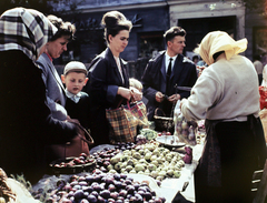 Hungary, Sopron, Kisvárkerület, piac., 1965, Hunyady József, colorful, market, fruit, kohlrabi, scale, Fortepan #106475