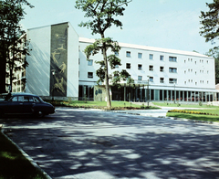 Hungary, Sopron, Várisi út 4., Hotel Fenyves (később Hotel Lövér). Balra a homlokzaton Ludmány Ottó sgraffito-ja., 1965, Hunyady József, colorful, street view, Fortepan #106675