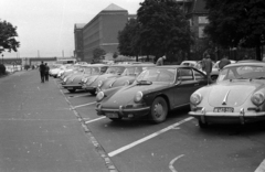 Hungary, Budapest XI., Műegyetem rakpart a Petőfi híd felé nézve., 1965, Hunyady József, street view, genre painting, number plate, Porsche-brand, Budapest, Duna-bridge, Hubert Pál Álgyay-design, Fortepan #107371