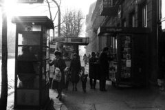 Hungary, Budapest XII., Krisztina körút a Csaba utcától a Vérmező felé nézve., 1982, Makovecz Benjamin, Budapest, phone booth, newsstand, Fortepan #107859