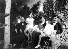 1932, Mészöly Leonóra, family, wicker chair, tableau, women, kids, man, Fortepan #10827