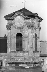 Hungary, Budapest V., a Váci utcai Belvárosi Szent Mihály-templom (Angolkisasszonyok temploma) tornya., 1954, Hámori Gyula, Baroque-style, Catholic Church, Budapest, Congregation of Jesus, Fortepan #108337