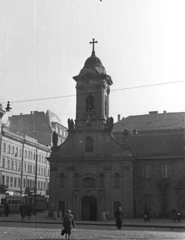 Magyarország, Budapest VIII., Rákóczi út - Gyulai Pál utca sarok, Szent Rókus-kápolna., 1956, Hámori Gyula, Budapest, Fortepan #108379