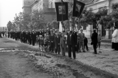 Magyarország, Székesfehérvár, Havranek József (Úttörő) utca, háttérben a Szent Sebestyén-templom. Úrnapi körmenet., 1957, Hámori Gyula, körmenet, Fortepan #108406