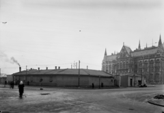 Magyarország, Budapest V., Kossuth Lajos tér, a metróépítés területe a Parlament déli oldala mellett., 1952, UVATERV, Steindl Imre-terv, országház, neogótika, metróépítés, eklektikus építészet, Budapest, Fortepan #10869