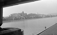 Hungary, Budapest, látkép a budai Várral, az Erzsébet híd pesti hídfőjétől., 1966, Gyöngyi, wharf, Danube, Fortepan #10916