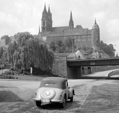 Németország, Meissen, Dóm., 1960, Gyöngyi, templom, NDK, hídfő, automobil, rendszám, Fortepan #10956