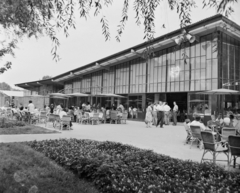 Magyarország,Balaton, Tihany, Motel étterem., 1960, Bauer Sándor, terasz, fonott szék, modern építészet, Fortepan #109977