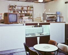 Hungary, 1972, Bauer Sándor, colorful, Casino coffee machine, coffee machine, television, TV, ashtray, Fortepan #110653