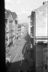 Hungary, Budapest XIII., Visegrádi utca a Kádár utca felől nézve., 1968, Mészöly Leonóra, street view, tram, Bengali tramway, Budapest, Fortepan #11079