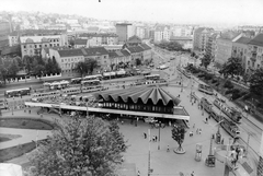 Magyarország, Budapest II., Széll Kálmán (Moszkva) tér., 1974, Lovas Gábor, közlekedés, autóbusz, magyar gyártmány, teherautó, Ikarus-márka, villamos, buszmegálló, Ikarus 260, villamosmegálló, Ikarus 280, Ikarus 556, Budapest, Ikarus 55, Ganz UV, Ganz-márka, Ganz CSMG, telefonfülke, hirdetőoszlop, végállomás, Fortepan #11102