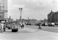 Németország, Drezda, Seestrasse, rálátás az Altmarktra, balra a Cafe Prag., 1960, Kurutz Márton, NDK, automobil, huszártorony, Fortepan #11180