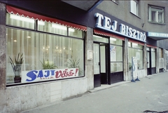 Magyarország, Budapest XIII., Csanády utca 28., Szent István parki saroképület., 1974, Bauer Sándor, színes, neon felirat, Budapest, Fortepan #112061