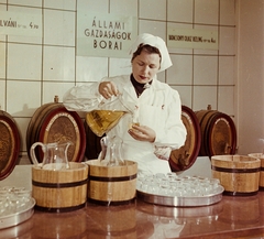 Magyarország, Budapest X., Albertirsai úti vásár területe, Országos Mezőgazdasági Kiállítás és Vásár., 1958, Bauer Sándor, színes, borozó, felirat, hordó, dézsa, kancsó, Budapest, Fortepan #112083