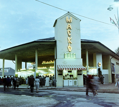 Magyarország, Budapest X., Albertirsai úti vásár területe, Országos Mezőgazdasági Kiállítás és Vásár., 1965, Bauer Sándor, színes, neon felirat, Budapest, Mackó Büfé, Fortepan #112137