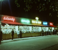 Magyarország, Budapest X., Albertirsai úti vásár területe, Országos Mezőgazdasági Kiállítás és Vásár., 1959, Bauer Sándor, színes, éjszaka, neon felirat, Budapest, Fortepan #112139