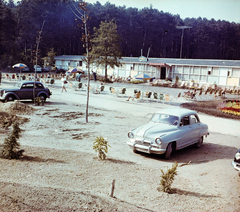 Magyarország, Balatonföldvár, Motel., 1961, Bauer Sándor, színes, rendszám, Simca-márka, Simca Aronde, Fortepan #112171