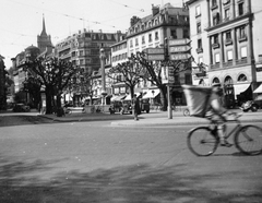 Svájc, Genf, Place de Longemalle., 1936, Fortepan, kerékpár, útjelző tábla, Fortepan #11335