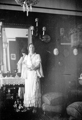 1920, Fortepan, portrait, mirror, interior, woman, lamp bracket, lace, reflection, Fortepan #11352