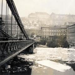 Hungary, Budapest I., Clark Ádám tér és az Alagút a Széchenyi Lánchídról nézve., 1940, Buzinkay Géza, flood, ice breaking, Budapest, Fortepan #114667