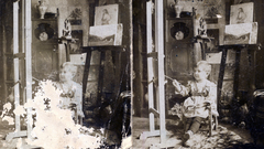 Romania,Transylvania, Brașov, Elena Mureșianu (született Elena Popovici) festőművésznő fia, Aurel A. Mureșianu., 1905, Fortepan/Album007, kid, kid, easel, stereophoto, Fortepan #114830