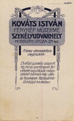 Románia,Erdély, Székelyudvarhely, Kossuth utca 21., Kováts István fénykép műterme., 1941, Fortepan, műterem, fényképész, hátlap, Fortepan #114836