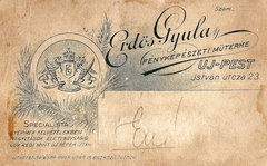 Magyarország, Budapest IV., István út 23., Erdős Gyula fényképészeti műterme., 1906, Gabányi Erika, műterem, fényképész, hátlap, Budapest, Fortepan #114859