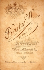 Magyarország, Székesfehérvár, Nádor utca, Bartos M. fényképész., 1906, Gabányi Erika, műterem, fényképész, hátlap, Fortepan #114863