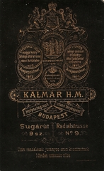 Magyarország, Budapest VI., Andrássy (Sugár) út 9., Kalmár fényképész., 1900, Gabányi Erika, műterem, fényképész, hátlap, Budapest, Fortepan #114867