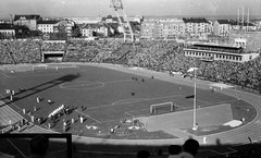 Magyarország, Népstadion, Budapest XIV., Magyarország - Finnország válogatott atlétikai viadal., 1960, Móra András, nézőtér, stadion, Budapest, Fortepan #114879