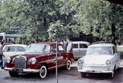 Magyarország, Városliget,Budapesti Ipari Vásár, Budapest XIV., 1959, Móra András, színes, Mercedes-márka, DKW-márka, mercedes w120, Budapest, DKW Junior, Fortepan #114980