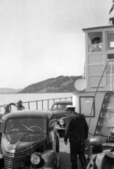 Hungary,Lake Balaton, Tihany, a Komp I. üzemben Szántód felé., 1957, Répay András, ferry, automobile, Komp I. ship, Fortepan #115457