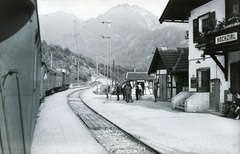 Austria, Zirl, Hochzirl vasútállomás., 1937, Széman György, train station, train, catenary wire, Fortepan #115716