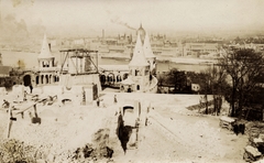 Magyarország, budai Vár, Budapest I., Szentháromság tér, a Szent István szobor környékének kialakítása a Halászbástyánál. Háttérben a Parlament., 1906, Széman György, Budapest, Duna, bástya, országház, látkép, Fortepan #115773