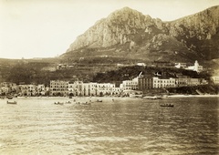 Italy, Capri, Marina Grande., 1906, Széman György, picture, mountain, sea shore, Fortepan #115811