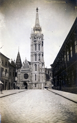 Hungary, Budapest I., Mátyás-templom a Szentháromság utcából nézve., 1905, Széman György, church, Catholic Church, gothic, Budapest, Fortepan #115846