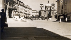 Austria, Salzburg, Makartplatz, szemben a Szentháromság-templom., 1937, Széman György, swastica, Fortepan #115860