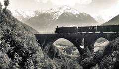 Austria, Mallnitz, Tauern vasút (Tauernbahn), Dösenbach viadukt., 1925, Széman György, landscape, rail, train, stone bridge, Fortepan #115872