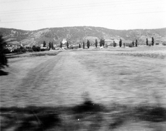 Magyarország, A távolban Siklós-Máriagyűd, mögötte a Villányi-hegység., 1958, Gyöngyi, tájkép, szőlőhegy, jegenyefasor, Fortepan #11595