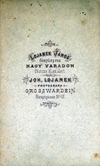 Románia,Erdély, Nagyvárad, Fő utca 12., Lojanek János fényképész., 1900, Holló Krisztina, műterem, fényképész, hátlap, Fortepan #115996