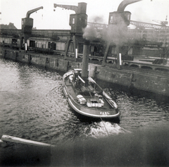 Poland, Szczecin, kikötő., 1937, Lettner József, ship, crane, steamboat, Fortepan #116171