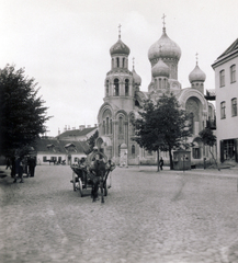 Lithuania;Lietuva, Vilnius, Jono Basanavičiaus (Wielką Pohulanką) utca, szemben a Szent Mihály és Szent Konstantin (más néven a Romanov) ortodox templom., 1937, Lettner József, steam locomotive, Fortepan #116187