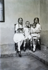 1930, Visnyovszky Éva, sitting on lap, twins, Fortepan #116256