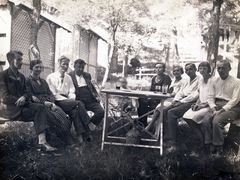 1930, Fortepan/Album009, garden, baby carriage, tableau, bench, glass, companionship, demijohn, trestle table, Fortepan #116499