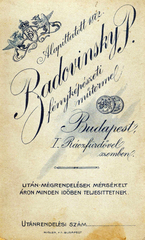 Hungary, Budapest I., Radovinsky P. fényképészeti műterme a Rác fürdőnél., 1900, Szőke Teréz, studio, photographer, verso, Budapest, Fortepan #116550