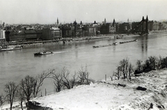 Magyarország, Budapest V.,Budapest I., kilátás a budai Várból a Dunakorzó és a Petőfi tér felé., 1950, Horváth Márton, folyó, Duna, Budapest, Fortepan #116777