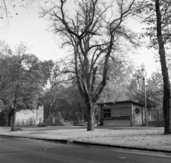 Magyarország, Margitsziget, Budapest, a felvétel a kolostorrom közelében készült., 1958, FSZEK Budapest Gyűjtemény / Sándor György, Sándor György, pavilon, utcai lámpa, képarány: négyzetes, Fortepan #116839