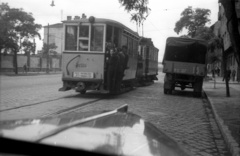 Hungary, Budapest IX., Soroksári út a Haller utca (Hámán Kató út) felé nézve, jobbra a Pápay István utca., 1957, FSZEK Budapest Gyűjtemény / Sándor György, Sándor György, tram, Budapest, public transport line number, Fortepan #117021