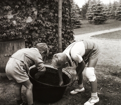 Hungary, Halásztelek, (ekkor Tököl külterülete), Korbuly-birtok., 1939, Korbuly, cleaning, cauldron, boys, Fortepan #117580