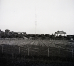 Magyarország, Halásztelek, (ekkor Tököl külterülete), a Korbuly birtok a Duna felől. Háttérben a 314 méter magas lakihegyi antennatorony, mely 1933-as átadása óta Magyarország legmagasabb építménye., 1934, Korbuly, adótorony, Fortepan #117610